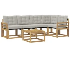 Lauko sofos komplektas su pagalve 6 pcs Balta ir šviesiai pilka