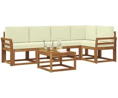 Lauko sofos komplektas su pagalve 6 pcs Natūralus ir grietinėlė