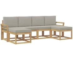 Lauko sofos komplektas su pagalve 6 pcs Balta ir šviesiai pilka