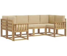 Lauko sofos komplektas su pagalve 6 pcs Balta ir kreminė