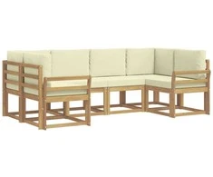 Lauko sofos komplektas su pagalve 6 pcs Balta ir kreminė