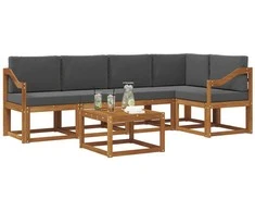 Lauko sofos komplektas su pagalve 6 pcs Natūralus ir antracitas
