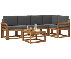 Lauko sofos komplektas su pagalve 6 pcs Natūralus ir antracitas