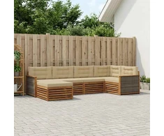 Lauko sofos komplektas su pagalve 6 pcs Natūralus ir bežinis