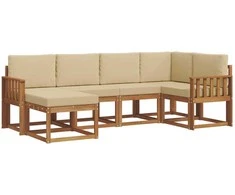 Lauko sofos komplektas su pagalve 6 pcs Natūralus ir bežinis