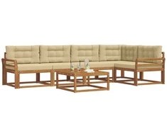 Lauko sofos komplektas su pagalve 6 pcs Natūralus ir bežinis