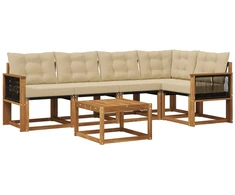 Lauko sofos komplektas su pagalve 6 pcs Natūralus ir bežinis