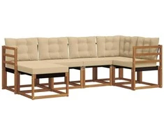 Lauko sofos komplektas su pagalve 6 pcs Natūralus ir bežinis