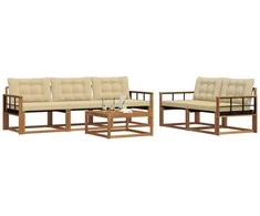 Lauko sofos komplektas su pagalve 6 pcs Natūralus ir bežinis