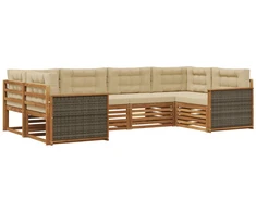 Lauko sofos komplektas su pagalve 6 pcs Natūralus ir bežinis