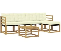 Lauko sofos komplektas su pagalve 6 pcs Balta ir kreminė