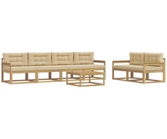 Lauko sofos komplektas su pagalve 6 pcs Balta ir kreminė