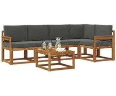 Lauko sofos komplektas su pagalve 6 pcs Natūralus ir antracitas
