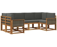 Lauko sofos komplektas su pagalve 6 pcs Natūralus ir antracitas