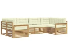 Lauko sofos komplektas su pagalve 6 pcs Balta ir kreminė