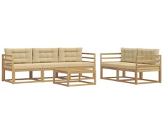 Lauko sofos komplektas su pagalve 6 pcs Balta ir kreminė