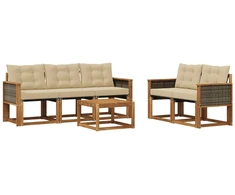 Lauko sofos komplektas su pagalve 6 pcs Natūralus ir bežinis