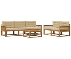 Lauko sofos komplektas su pagalve 6 pcs Natūralus ir bežinis
