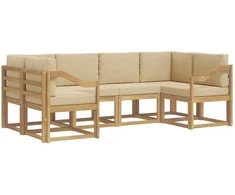 Lauko sofos komplektas su pagalve 6 pcs Balta ir kreminė