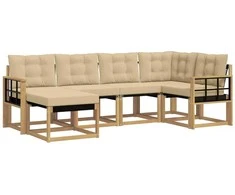 Lauko sofos komplektas su pagalve 6 pcs Balta ir kreminė