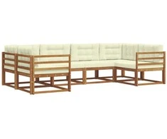 Lauko sofos komplektas su pagalve 6 pcs Natūralus ir grietinėlė
