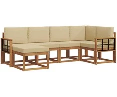 Lauko sofos komplektas su pagalve 6 pcs Natūralus ir bežinis