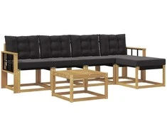 Lauko sofos komplektas su pagalve 6 pcs Balta ir juoda