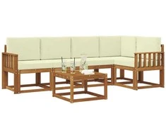 Lauko sofos komplektas su pagalve 6 pcs Natūralus ir grietinėlė