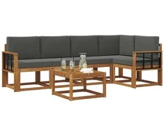 Lauko sofos komplektas su pagalve 6 pcs Natūralus ir antracitas