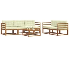 Lauko sofos komplektas su pagalve 6 pcs Natūralus ir grietinėlė