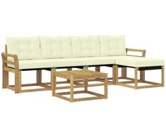 Lauko sofos komplektas su pagalve 6 pcs Balta ir kreminė