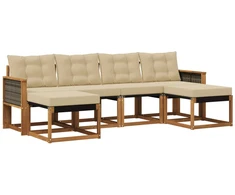 Lauko sofos komplektas su pagalve 6 pcs Natūralus ir bežinis