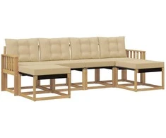 Lauko sofos komplektas su pagalve 6 pcs Balta ir kreminė