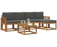 Lauko sofos komplektas su pagalve 6 pcs Natūralus ir antracitas
