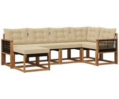 Lauko sofos komplektas su pagalve 6 pcs Natūralus ir bežinis