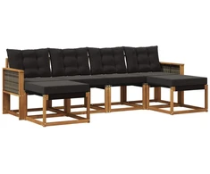 Lauko sofos komplektas su pagalve 6 pcs Natūrali ir juoda