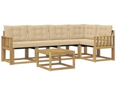 Lauko sofos komplektas su pagalve 6 pcs Balta ir kreminė