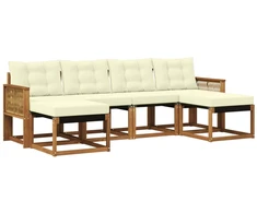 Lauko sofos komplektas su pagalve 6 pcs Natūralus ir grietinėlė