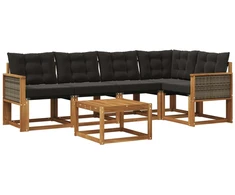 Lauko sofos komplektas su pagalve 6 pcs Natūrali ir juoda