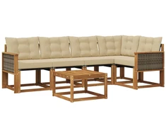 Lauko sofos komplektas su pagalve 6 pcs Natūralus ir bežinis