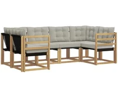 Lauko sofos komplektas su pagalve 6 pcs Balta ir šviesiai pilka