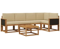 Lauko sofos komplektas su pagalve 6 pcs Natūralus ir bežinis