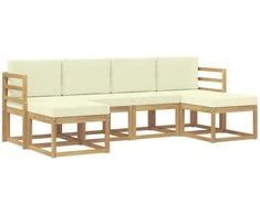 Lauko sofos komplektas su pagalve 6 pcs Natūralus ir grietinėlė