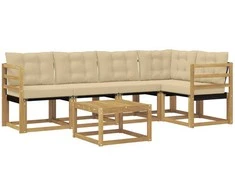 Lauko sofos komplektas su pagalve 6 pcs Balta ir kreminė