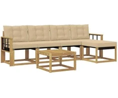 Lauko sofos komplektas su pagalve 6 pcs Balta ir kreminė