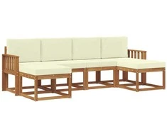 Lauko sofos komplektas su pagalve 6 pcs Natūralus ir grietinėlė