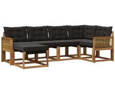 Lauko sofos komplektas su pagalve 6 pcs Natūrali ir juoda