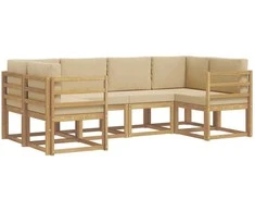 Lauko sofos komplektas su pagalve 6 pcs Balta ir kreminė