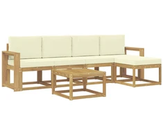 Lauko sofos komplektas su pagalve 6 pcs Balta ir kreminė
