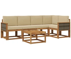 Lauko sofos komplektas su pagalve 6 pcs Natūralus ir bežinis